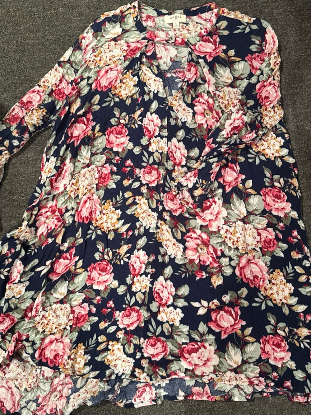 Umgee/Alter’d State Navy & Pink Floral Swing Style Mini Dress Tunic Top Small